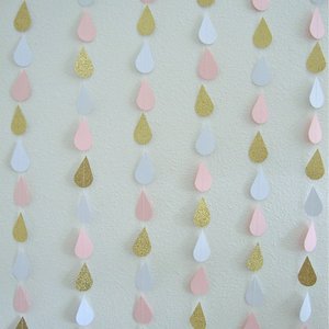 Pink and Gold Raindrop, Baby Sprinkle Garland, Shower Decoration, Glitter Raindrop, Baby Shower Backdrop, Girl Baby Shower Decor, Pink Baby