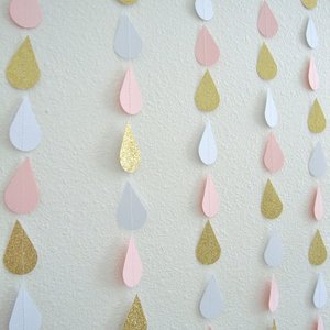 Pink and Gold Raindrop, Baby Sprinkle Garland, Shower Decoration, Glitter Raindrop, Baby Shower Backdrop, Girl Baby Shower Decor, Pink Baby