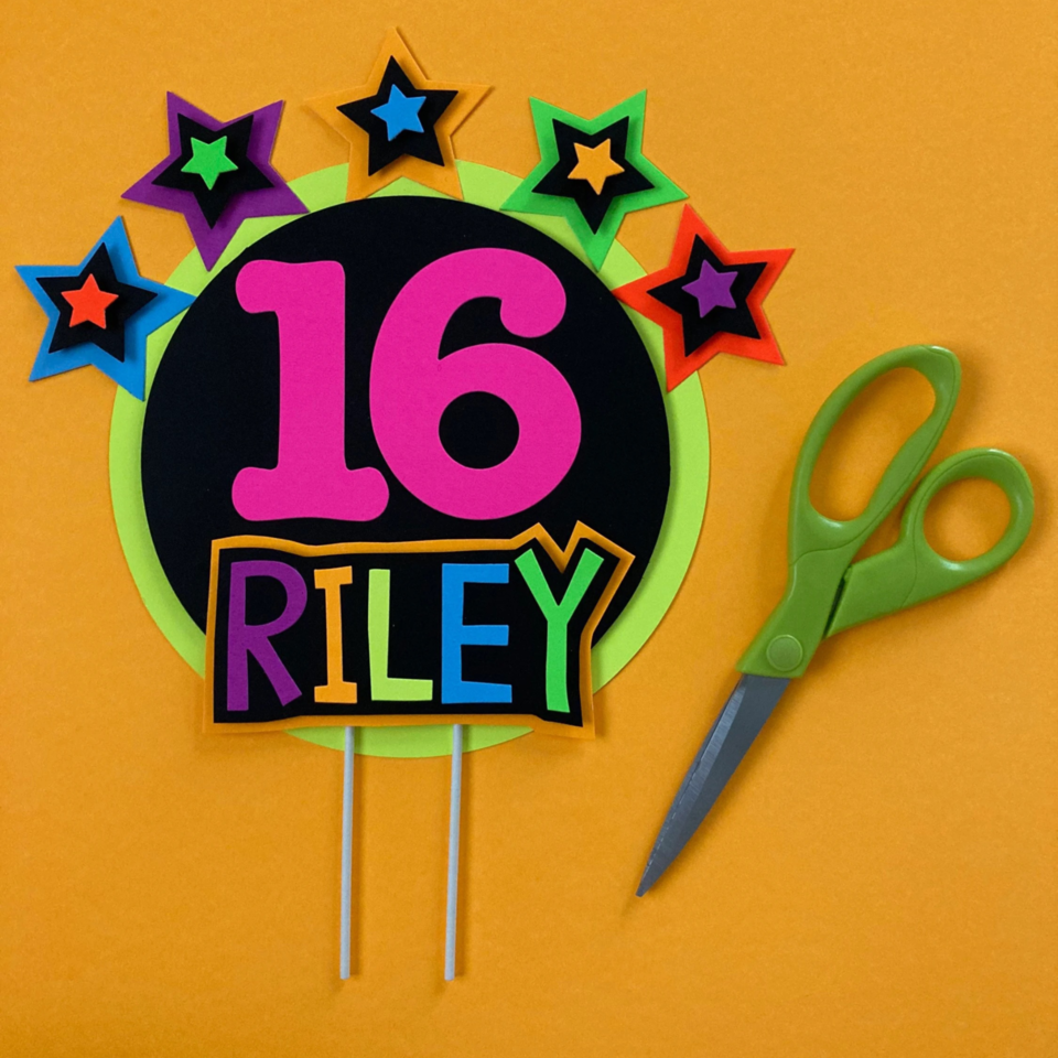Star-Studded Round Neon Personalized Glowing Cake Topper