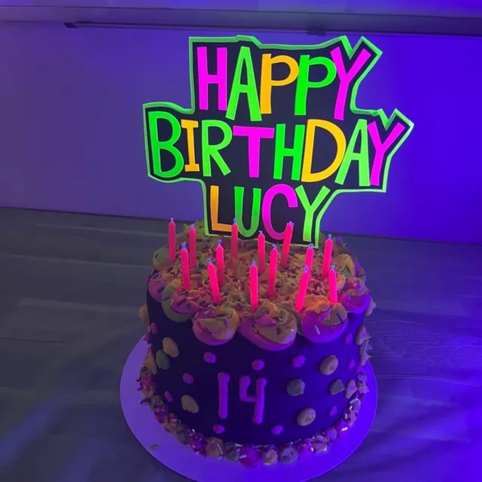 Retro Font Happy Birthday Cake Topper, Neon Glow Party Sign, Personalized Name Cake Topper