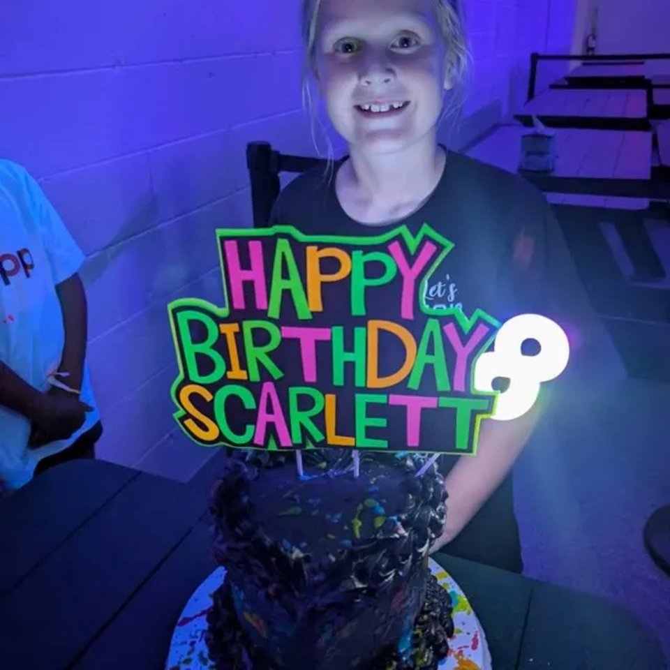 Retro Font Happy Birthday Cake Topper, Neon Glow Party Sign, Personalized Name Cake Topper