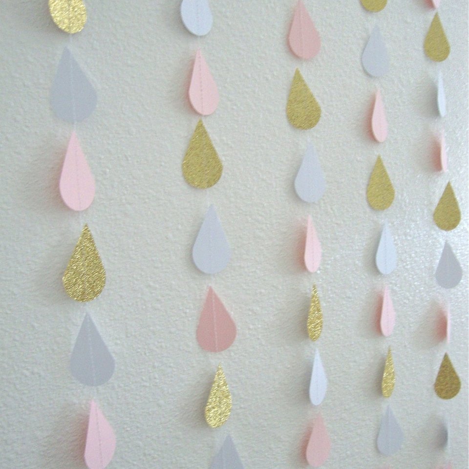 Pink and Gold Raindrop, Baby Sprinkle Garland, Shower Decoration, Glitter Raindrop, Baby Shower Backdrop, Girl Baby Shower Decor, Pink Baby