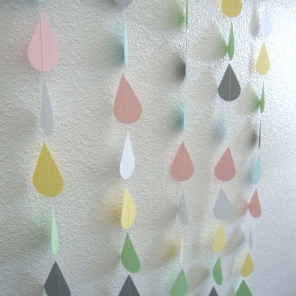 Pastel Raindrop Garland, Baby Shower Backdrop, Neutral Baby Sprinkle, Gender Reveal, Virtual Baby Shower, Noah's Ark Party, Zoom Party