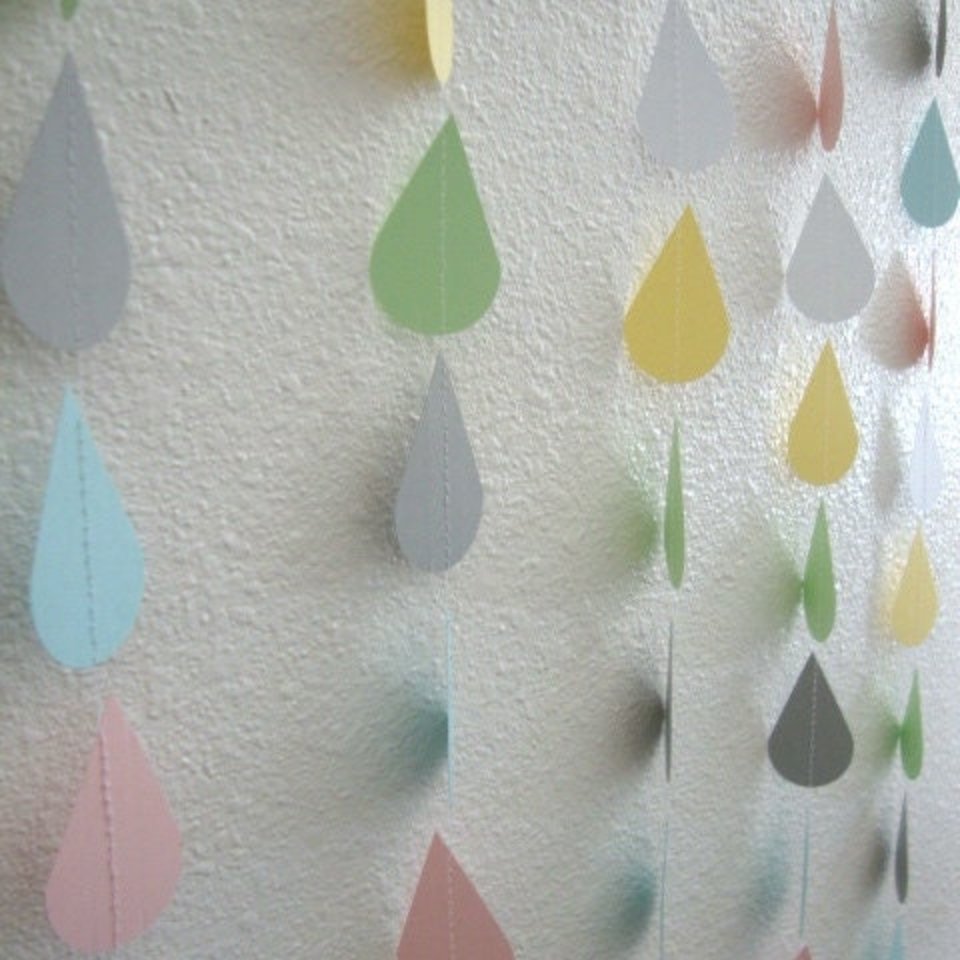 Pastel Raindrop Garland, Baby Shower Backdrop, Neutral Baby Sprinkle, Gender Reveal, Virtual Baby Shower, Noah's Ark Party, Zoom Party