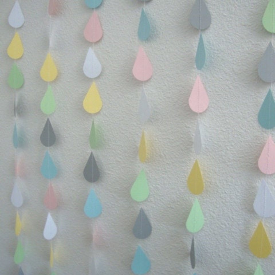 Pastel Raindrop Garland, Baby Shower Backdrop, Neutral Baby Sprinkle, Gender Reveal, Virtual Baby Shower, Noah's Ark Party, Zoom Party