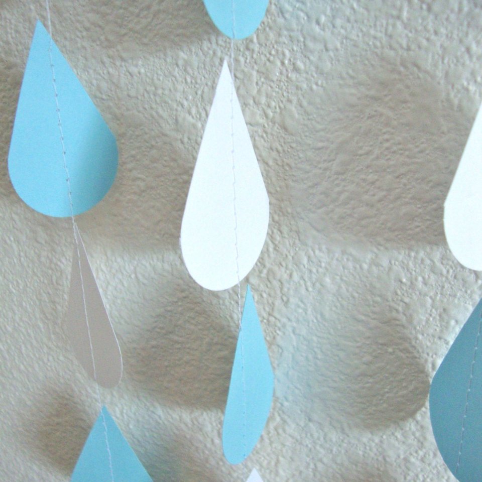 Baby Blue and White Raindrops, Baby Shower Decoration, Paper Raindrop Garland, Baby Sprinkle, Boy Baby Shower, Baby Sprinkle Decor