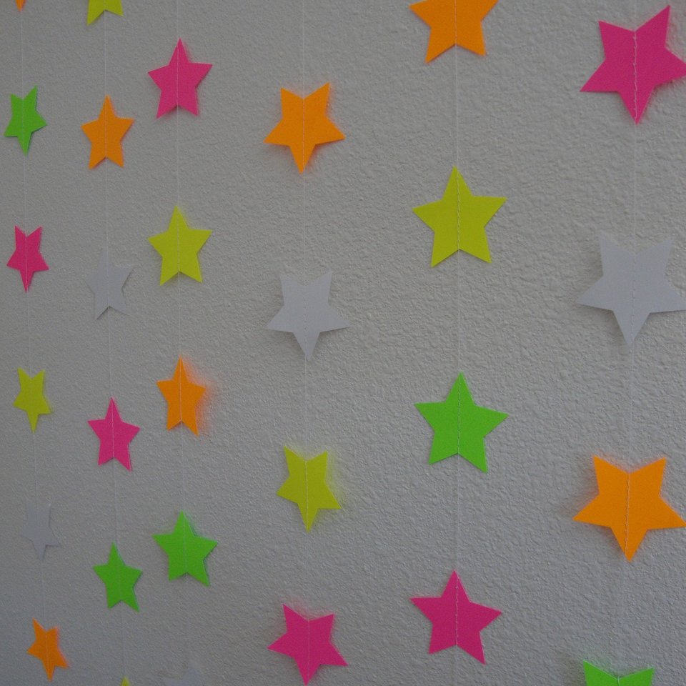 Glow Party Decorations, Neon Star Garland, Black Light Party Decor, Fluorescent Star Garland, Sweet 16 Glow Party, 80s Party, Skate Party
