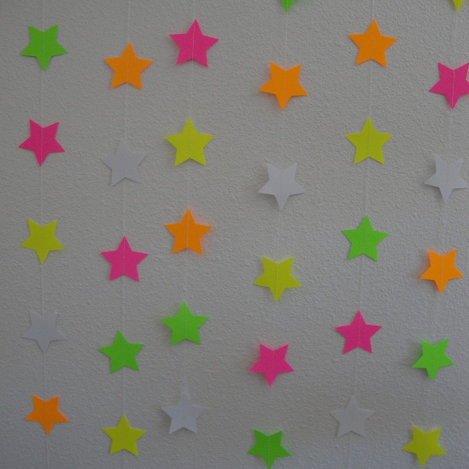 Glow Party Decorations, Neon Star Garland, Black Light Party Decor, Fluorescent Star Garland, Sweet 16 Glow Party, 80s Party, Skate Party