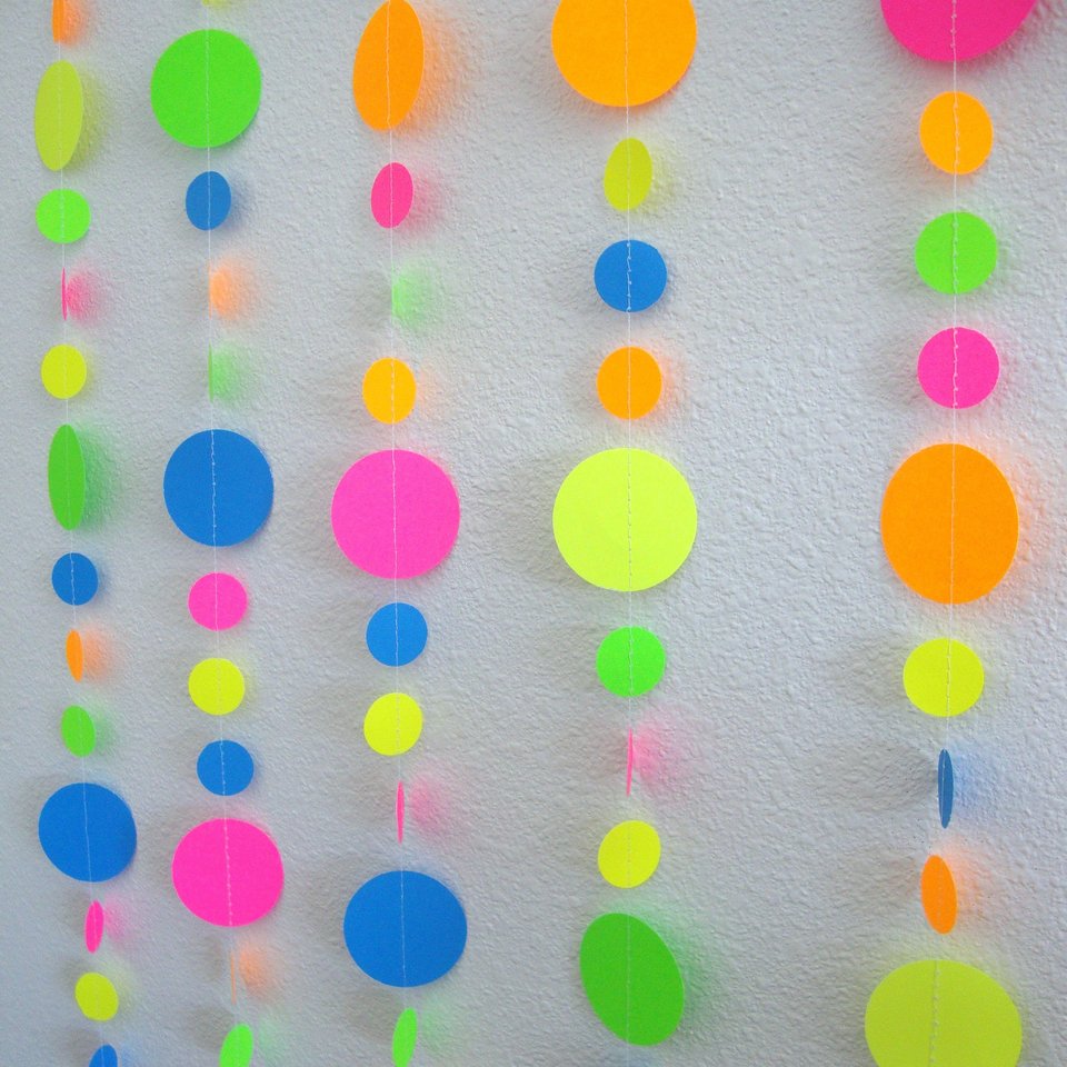 Glow Party Neon garlands, Retro 80s decor, Black light party decorations, Glow in the Dark party backdrop