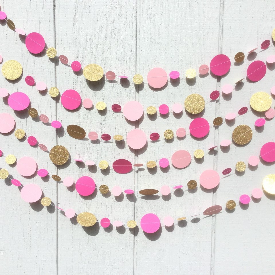 Barbie Party Decor, Pink Gold Glitter Garland, Barbie Birthday, Girl Party Decoration, Pink and Gold Streamer, Barbie Bunting, Pink Party