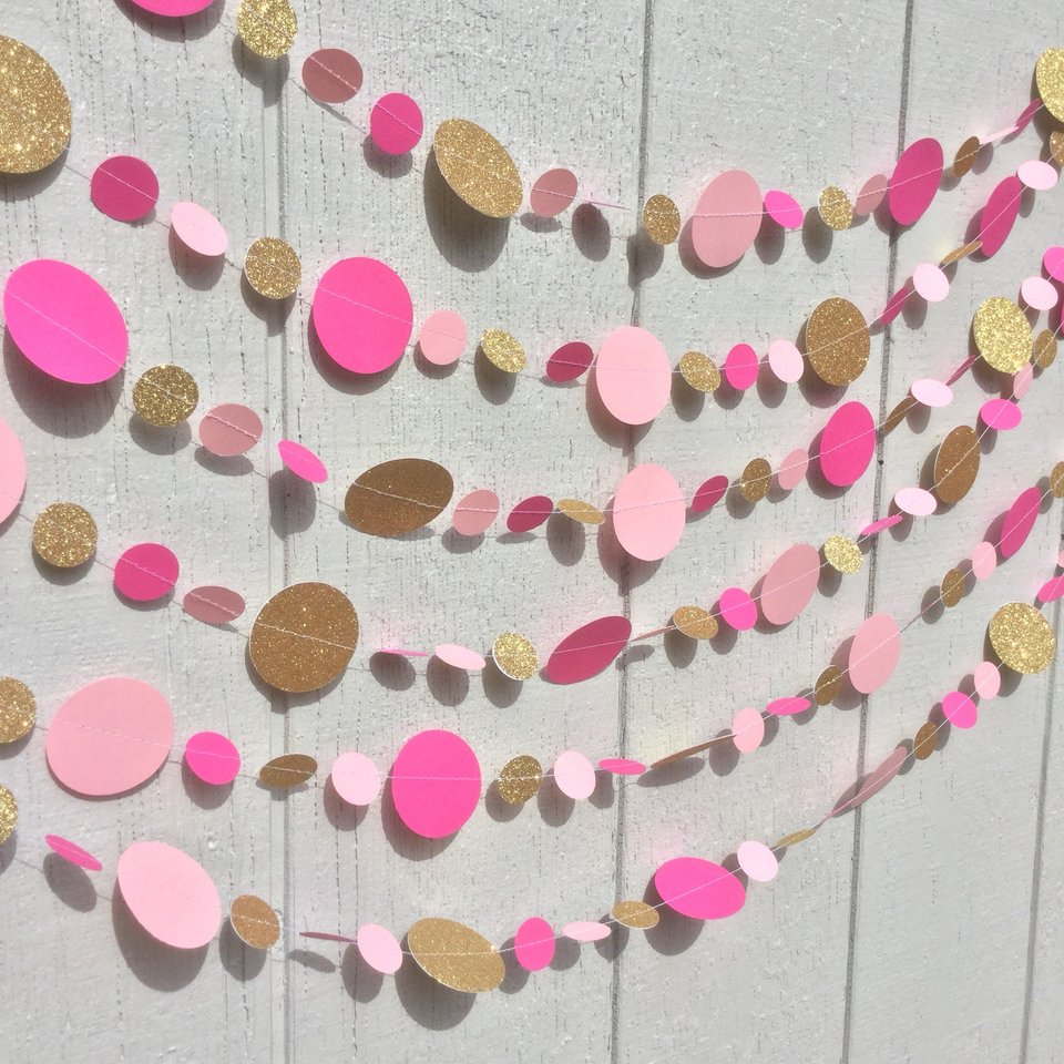 Barbie Party Decor, Pink Gold Glitter Garland, Barbie Birthday, Girl Party Decoration, Pink and Gold Streamer, Barbie Bunting, Pink Party