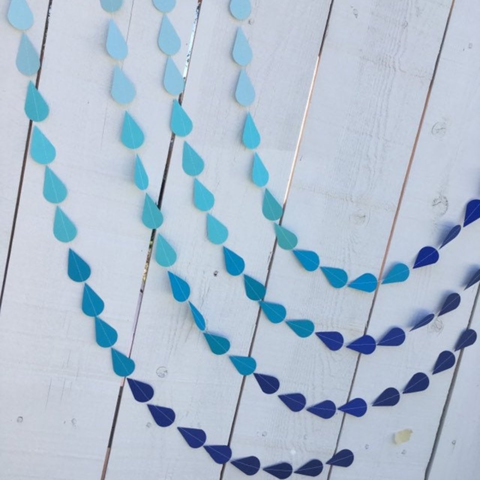 Blue Raindrop Garland, Baby Sprinkle Garland, Baby Shower Decor, Blue Ombre, Baby Boy Shower, Virtual Shower Backdrop, Raindrop Backdrop