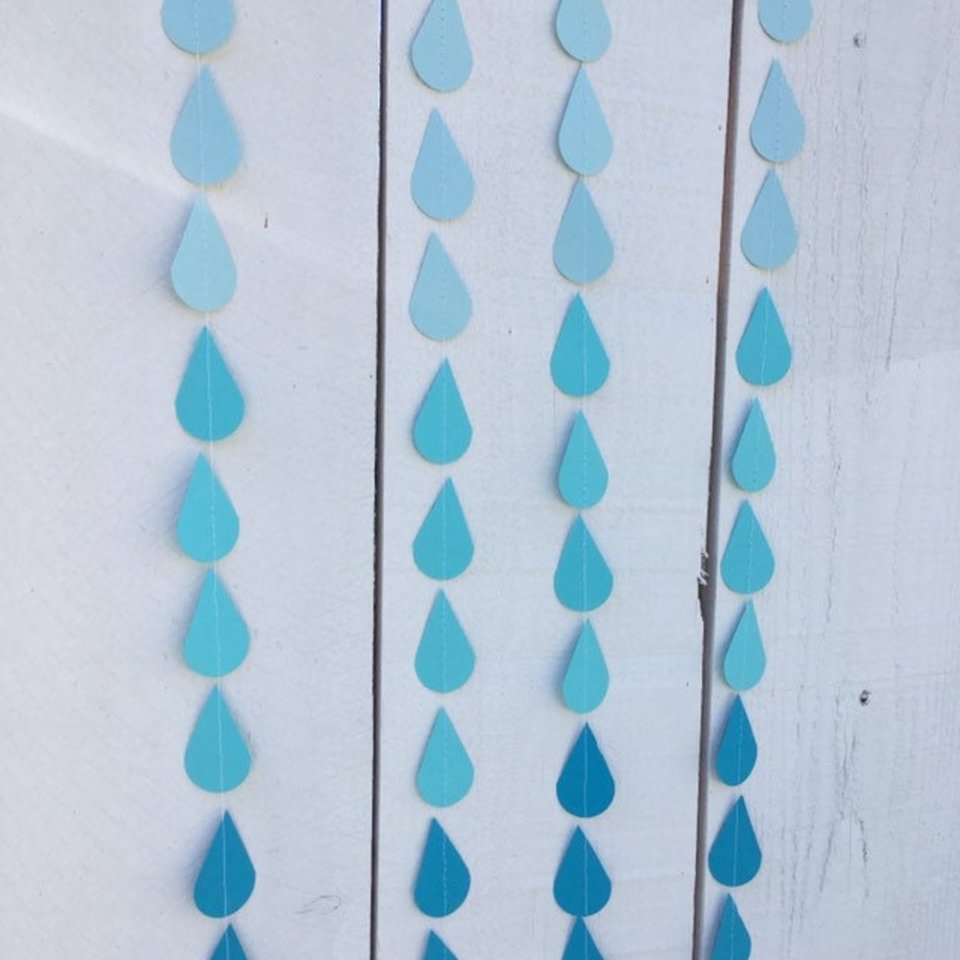 Blue Raindrop Garland, Baby Sprinkle Garland, Baby Shower Decor, Blue Ombre, Baby Boy Shower, Virtual Shower Backdrop, Raindrop Backdrop