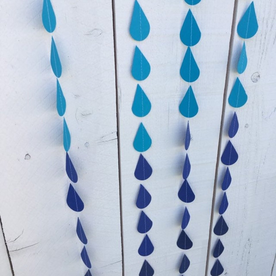 Blue Raindrop Garland, Baby Sprinkle Garland, Baby Shower Decor, Blue Ombre, Baby Boy Shower, Virtual Shower Backdrop, Raindrop Backdrop
