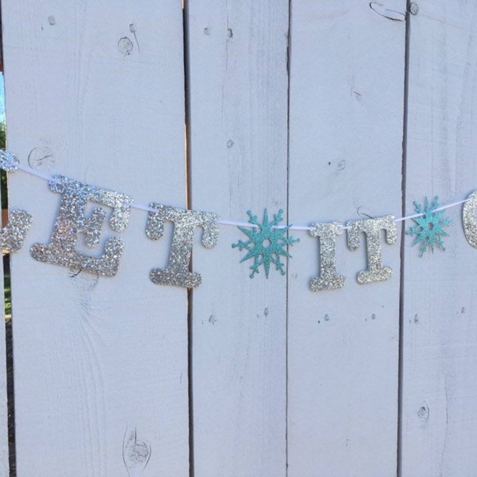Let It Go Banner, Frozen Birthday Banner, Girl Birthday, Winter Birthday, Kids Birthday, Snowflake Decoration, Silver and Blue Glitter Decor