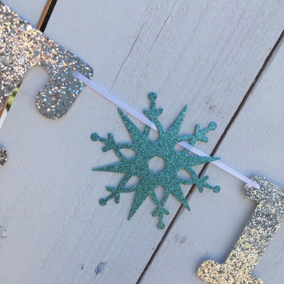 Let It Go Banner, Frozen Birthday Banner, Girl Birthday, Winter Birthday, Kids Birthday, Snowflake Decoration, Silver and Blue Glitter Decor