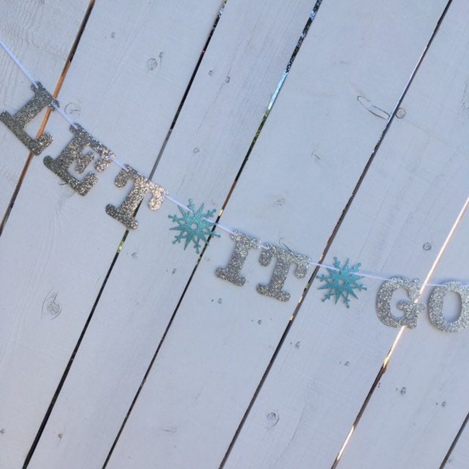 Let It Go Banner, Frozen Birthday Banner, Girl Birthday, Winter Birthday, Kids Birthday, Snowflake Decoration, Silver and Blue Glitter Decor