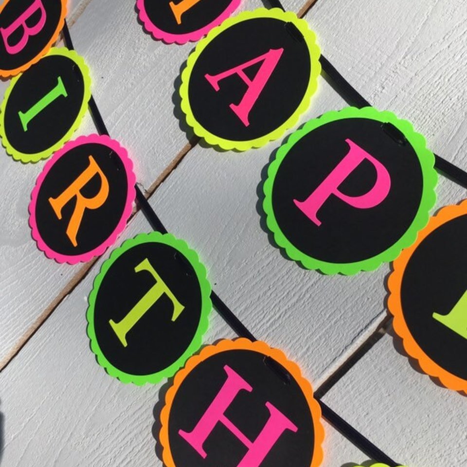 Glow Party Neon Black Light HAPPY BIRTHDAY banner