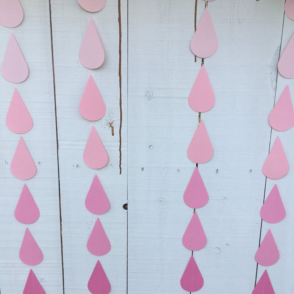 Large Pink Raindrop Garland, Pink Ombré Raindrops, Girl Baby Shower Decor, Sprinkle Shower Garlands, Virtual Baby Shower Backdrop, Pink Rain