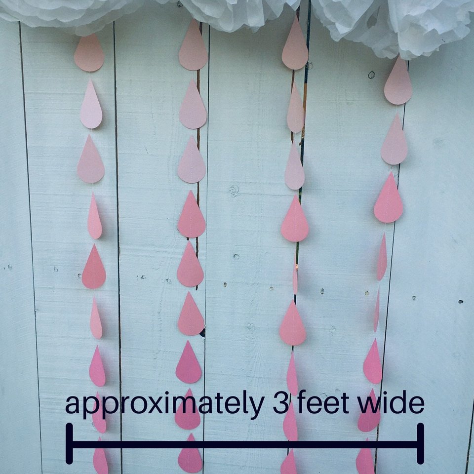 Large Pink Raindrop Garland, Pink Ombré Raindrops, Girl Baby Shower Decor, Sprinkle Shower Garlands, Virtual Baby Shower Backdrop, Pink Rain