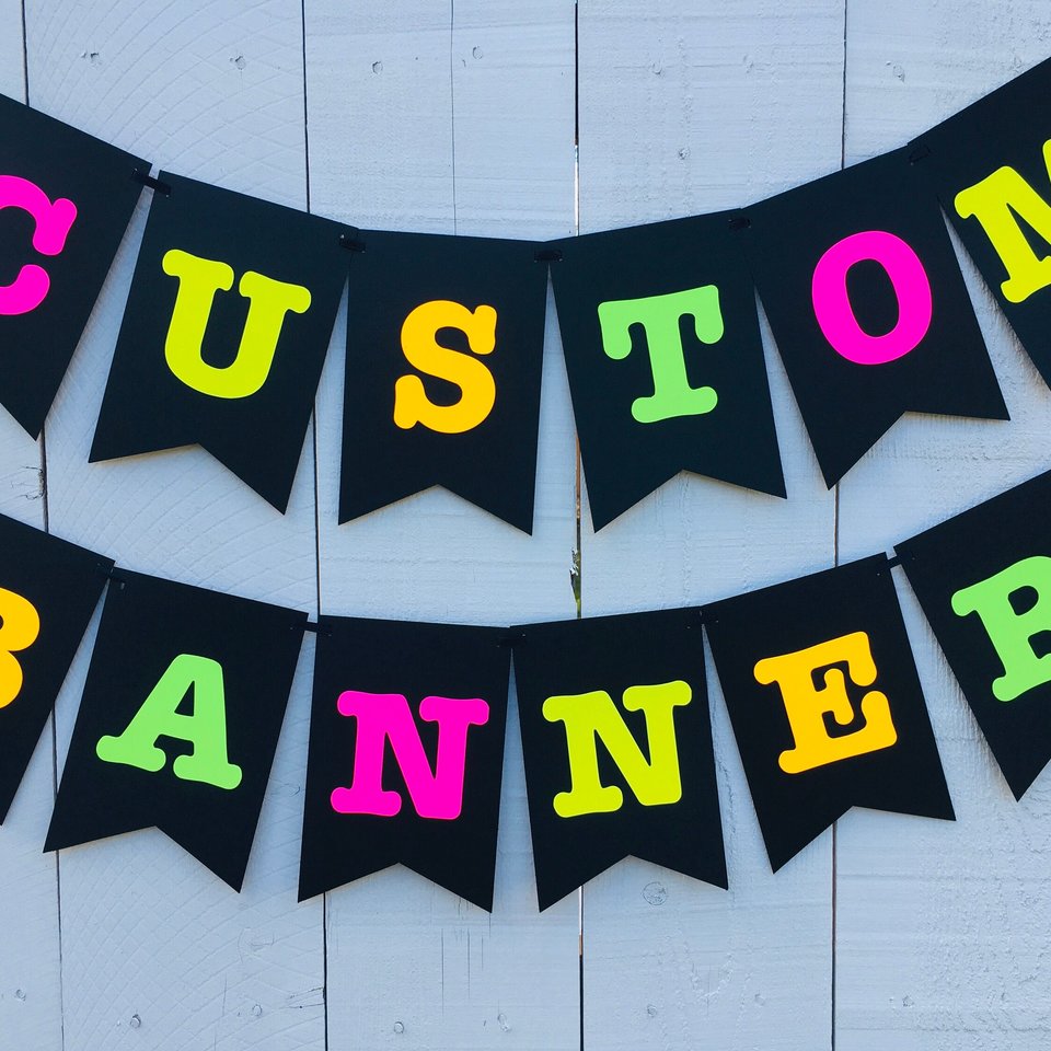 Large Neon Banner, Glow Party Banner, Personalized Banner, UV Reflective Decor, Black Light Banner, 80s Neon Party Banner, Fluorescent Decor