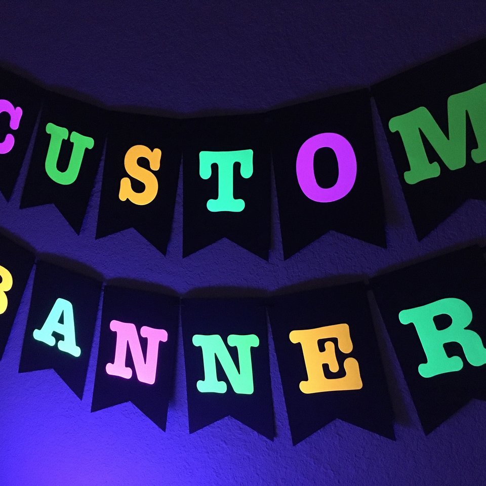 Large Neon Banner, Glow Party Banner, Personalized Banner, UV Reflective Decor, Black Light Banner, 80s Neon Party Banner, Fluorescent Decor