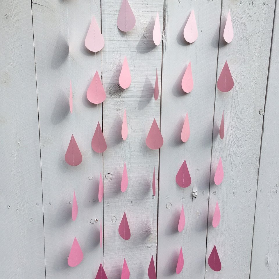 Ombré pink large raindrop garland, Pink ombré sprinkle garland, Garland for girl baby sprinkle, baby girl sprinkle decor, pink baby shower