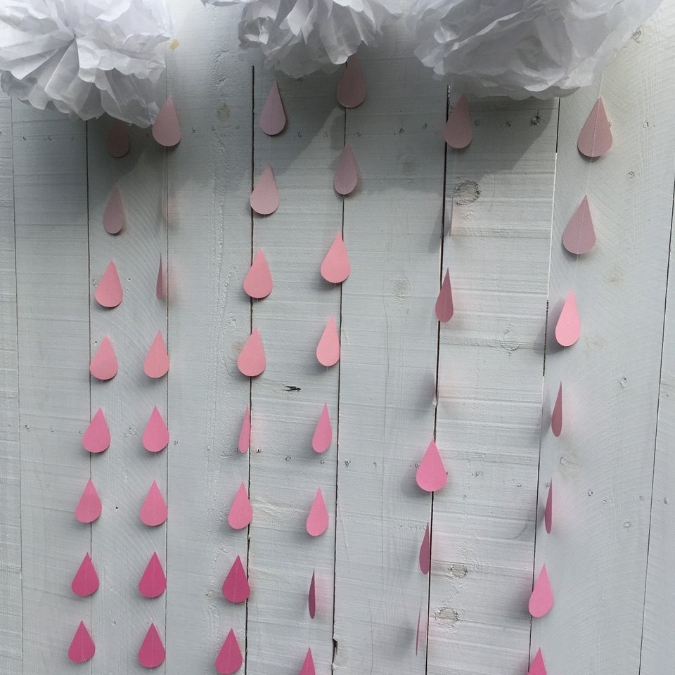 Ombré pink large raindrop garland, Pink ombré sprinkle garland, Garland for girl baby sprinkle, baby girl sprinkle decor, pink baby shower