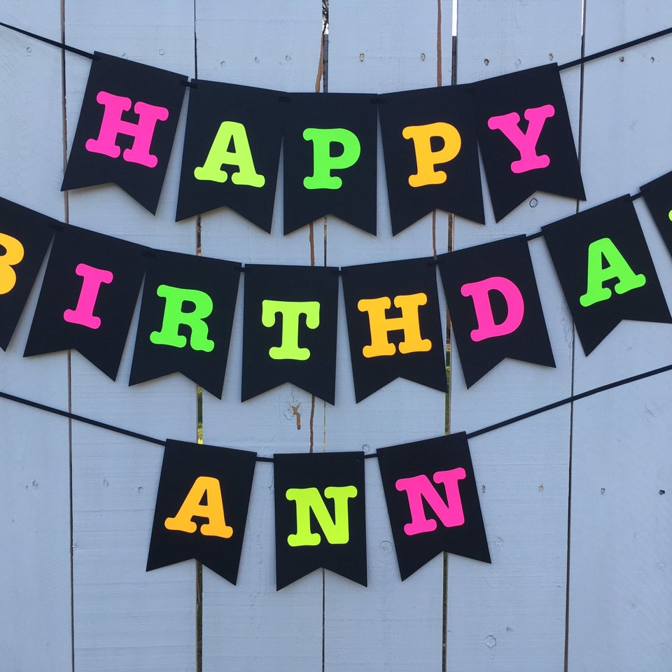 Large Neon Birthday Banner, Glow Party Banner, Custom Neon Banner, Personalized Glow Banner, Sweet 16 Glow Party Banner, 80s Party Decor