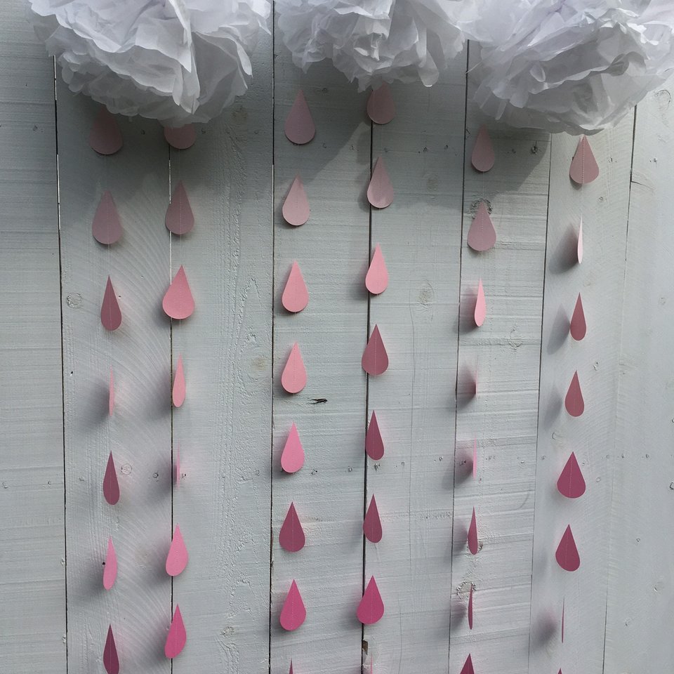 Ombré pink large raindrop garland, Pink ombré sprinkle garland, Garland for girl baby sprinkle, baby girl sprinkle decor, pink baby shower
