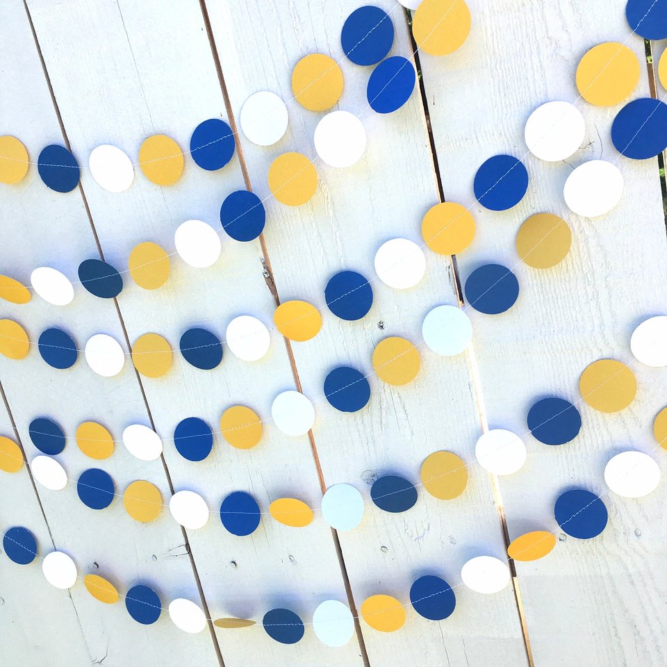 Blue and Yellow Circle Graduation Party Garland, UCLA Dorm Decor, University of California Graduation Decor, Dorm Decoration, Back to School