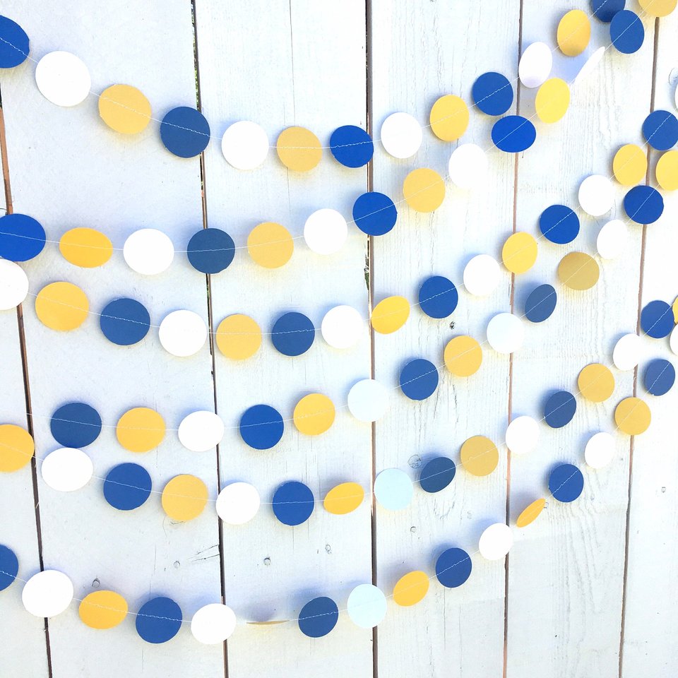 Blue and Yellow Circle Graduation Party Garland, UCLA Dorm Decor, University of California Graduation Decor, Dorm Decoration, Back to School