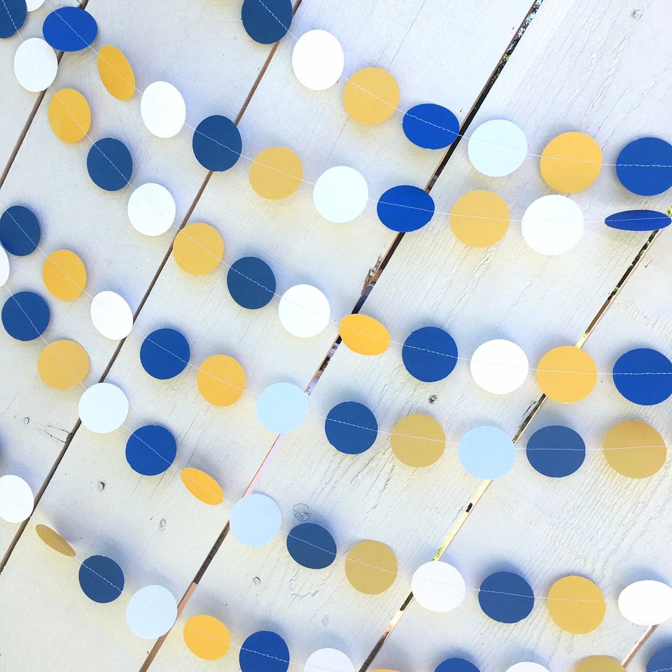 Blue and Yellow Circle Graduation Party Garland, UCLA Dorm Decor, University of California Graduation Decor, Dorm Decoration, Back to School