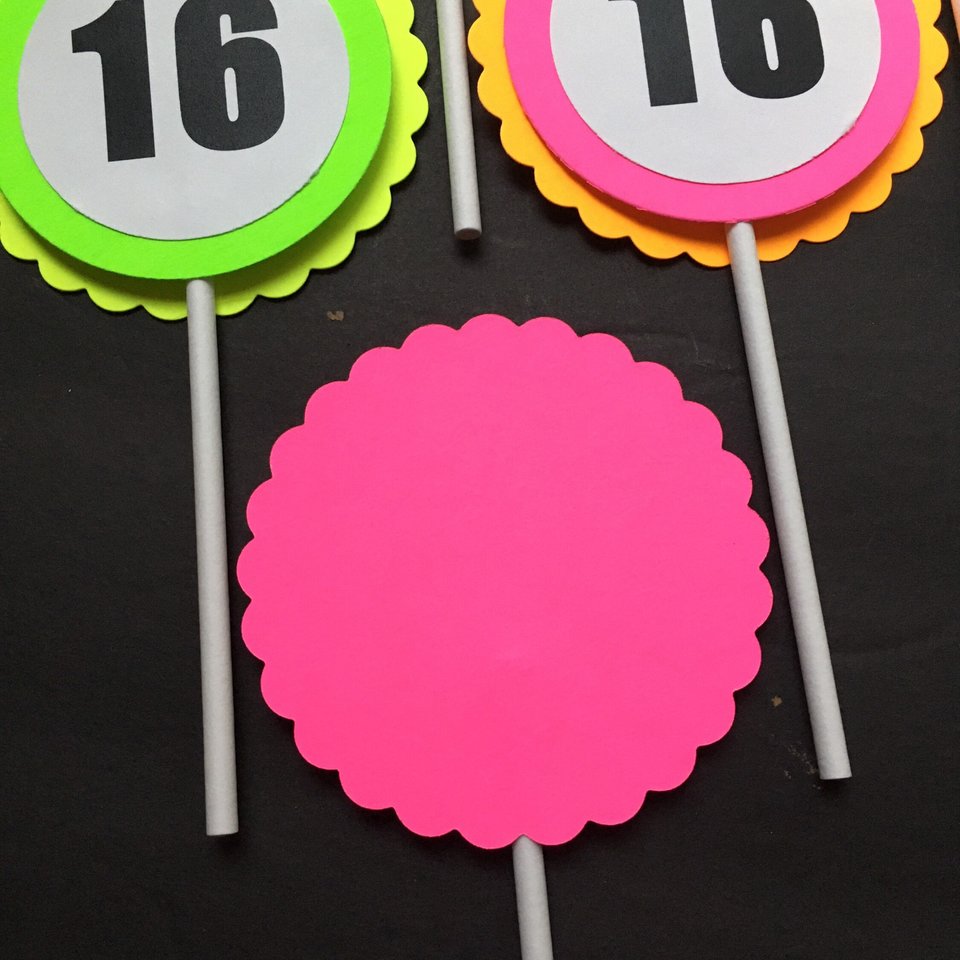 Glow Party Cupcake Toppers, Neon Birthday Party Decor, Fluorescent Black Light Decor, Birthday Number Topper, Sweet 16 Cake, UV Reflective