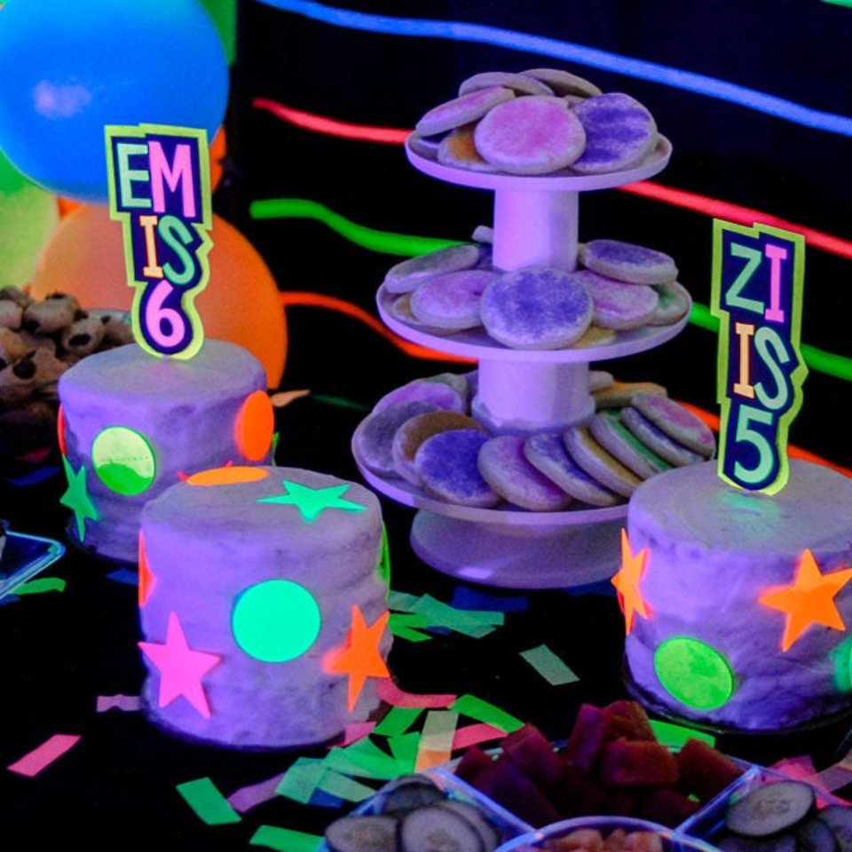 Glow Party Cake Topper, Neon Birthday Cake Topper, Personalized Cake Topper, UV Reflective Cake Decoration, Fluorescent Neon Cake Decor