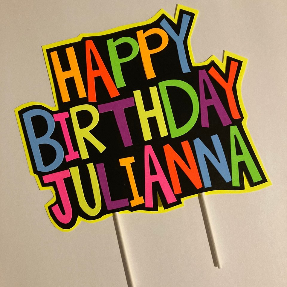 Glow Party Cake Topper, Colorful Neon Birthday Cake, Personalized Birthday Cake, UV Reflective Decoration, Fluorescent Black Light Decor