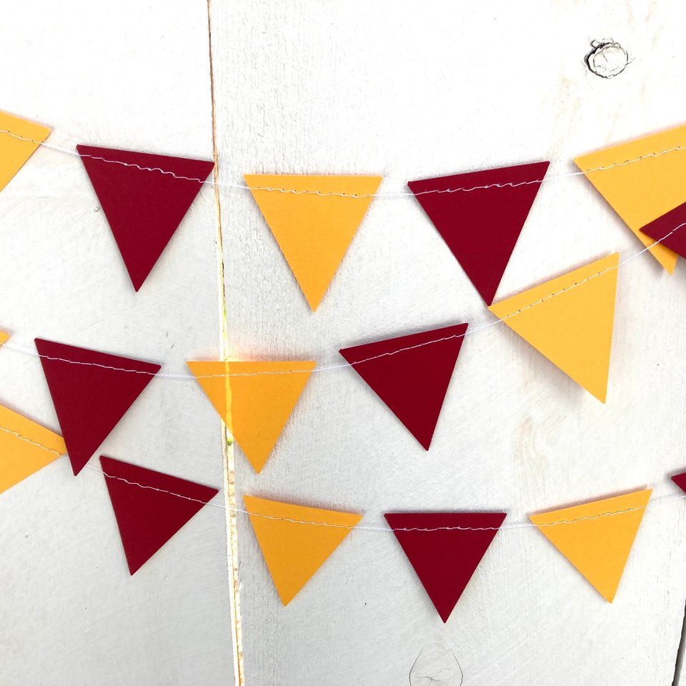 Maroon and Gold Graduation Party Bunting, Burgundy and Yellow Triangle Garland, University of Minnesota Dorm Decoration, Back to School