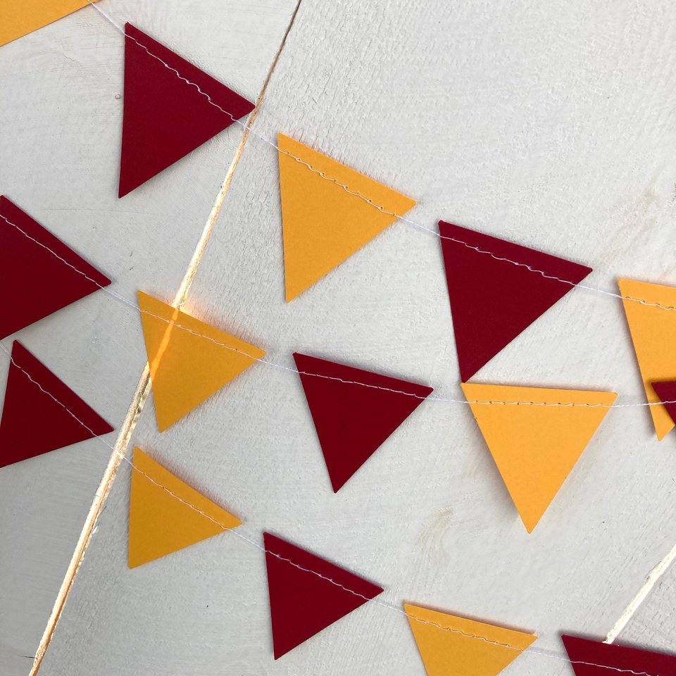 Maroon and Gold Graduation Party Bunting, Burgundy and Yellow Triangle Garland, University of Minnesota Dorm Decoration, Back to School