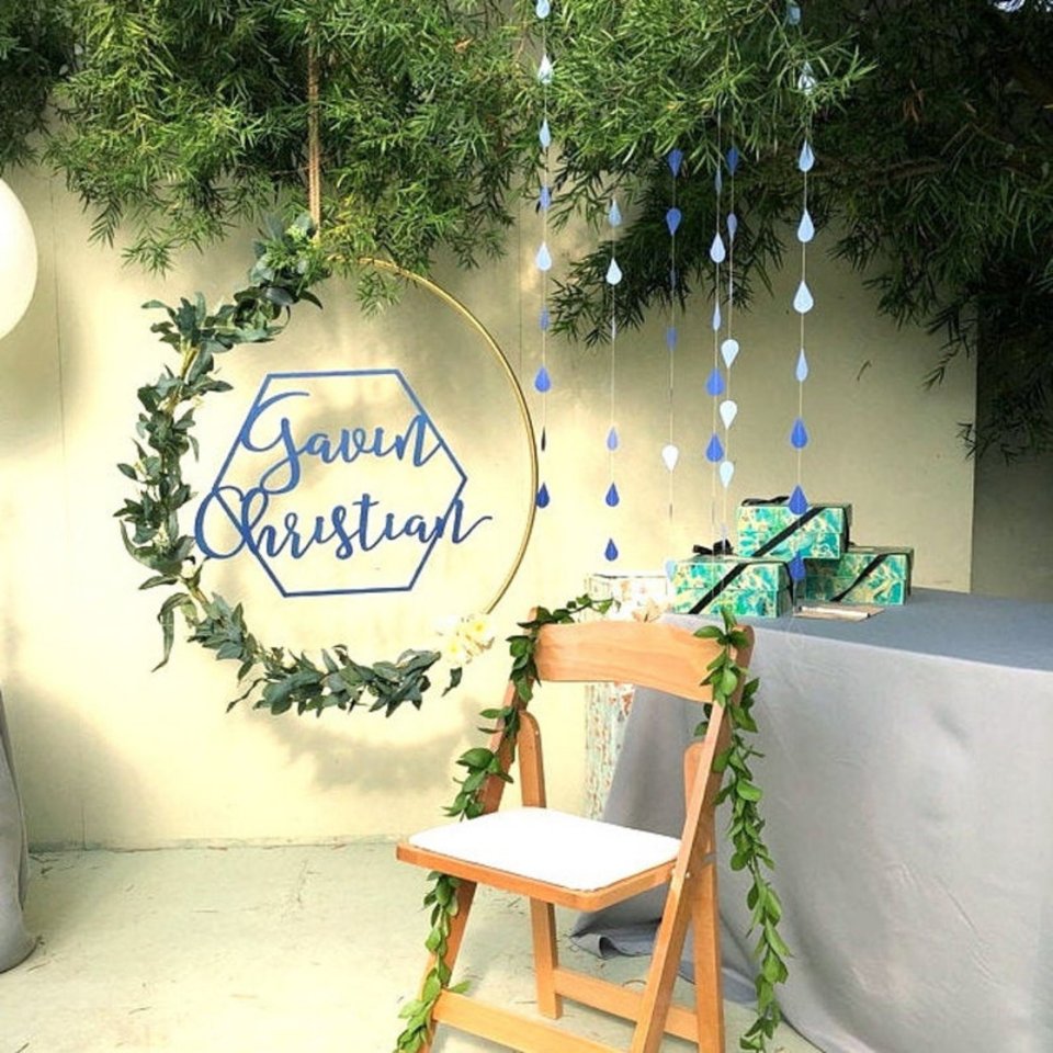 Blue Ombre Raindrop Garlands, Blue Raindrops, Bridal Shower Garland, Blue Shower Backdrop, Virtual Shower Backdrop, Shower Decoration