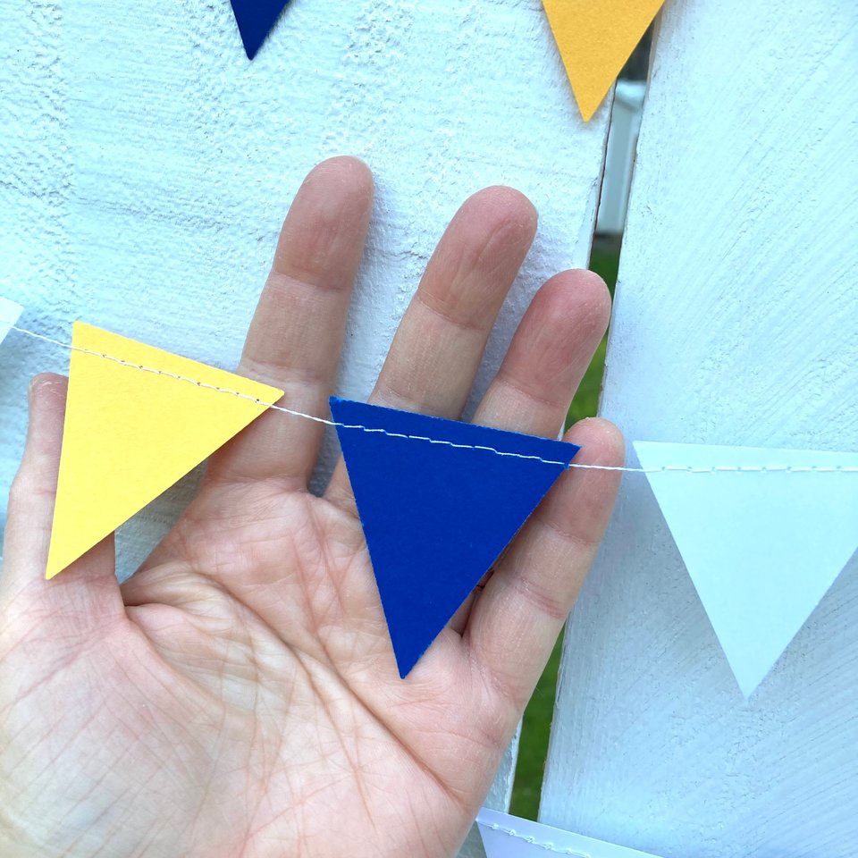 Graduation Decoration, Blue and Gold, Graduation Garland, Triangle Bunting, UC Berkeley Graduation, U of California Grad, Dorm Decoration