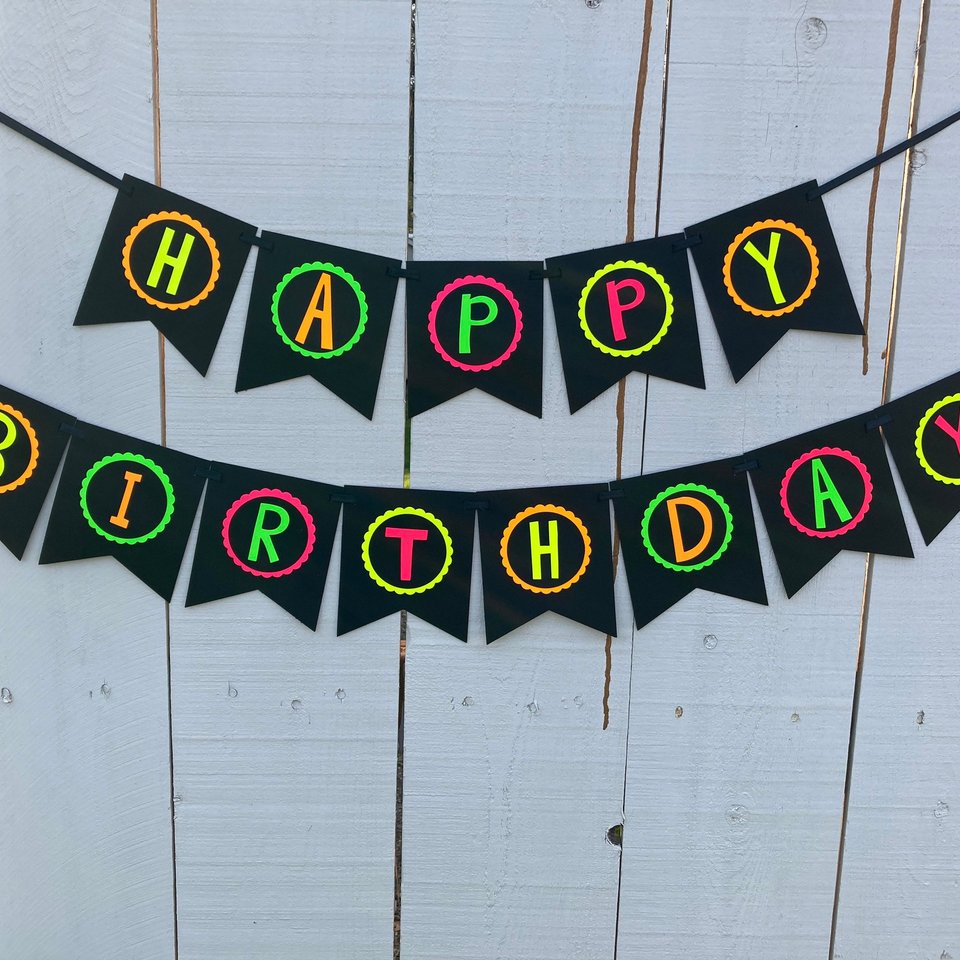 Neon Birthday Banner, Glow Party Banner, 80s Birthday Party, Black Light Party, Sweet 16 Glow Party, 80s Party, Retro Birthday, Skate Party