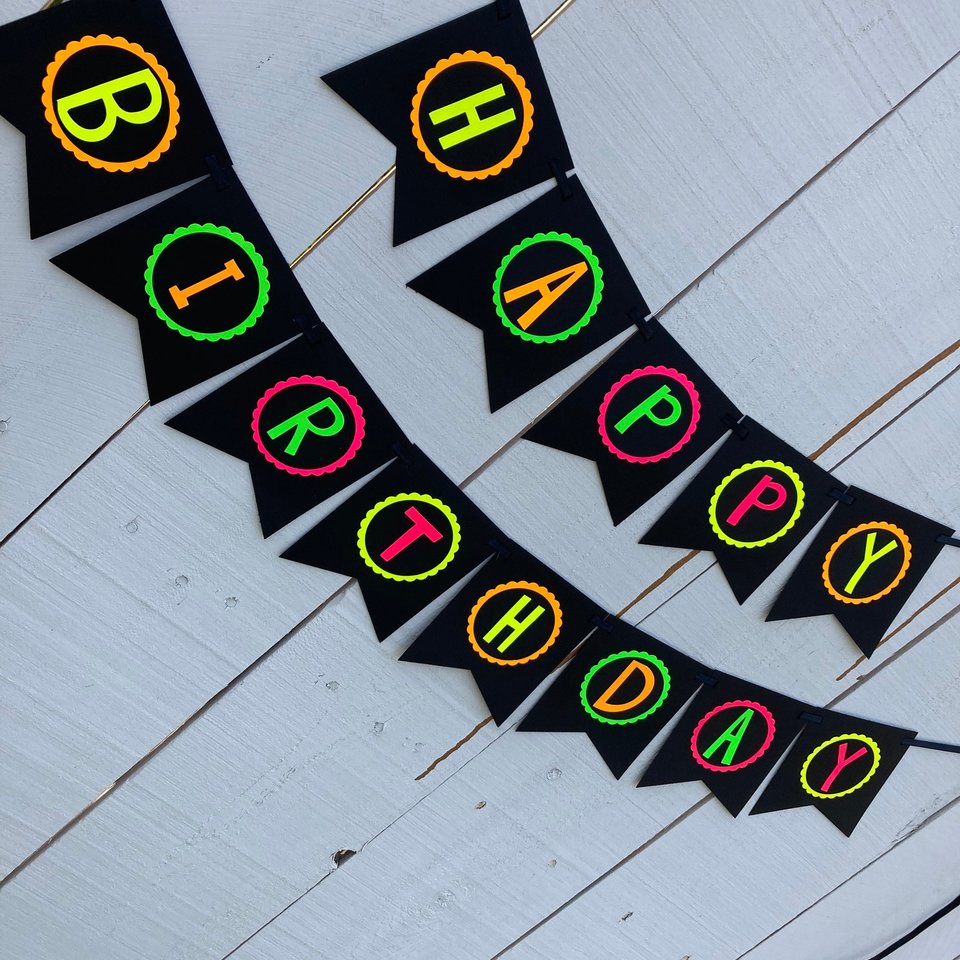 Neon Birthday Banner, Glow Party Banner, 80s Birthday Party, Black Light Party, Sweet 16 Glow Party, 80s Party, Retro Birthday, Skate Party