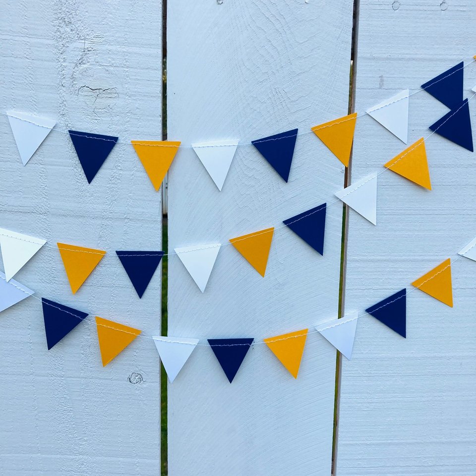 Graduation Decoration, Blue and Gold, Graduation Garland, Triangle Bunting, UC Berkeley Graduation, U of California Grad, Dorm Decoration