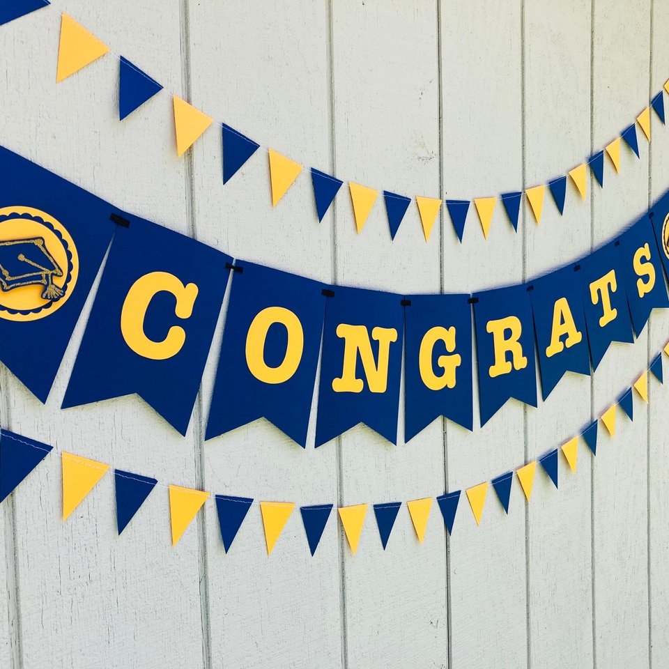 University of California Large Graduation Banner, CONGRATS Banner, Graduation Decor, UC Davis Grad, UC Berkeley Grad, Navy and Gold Decor