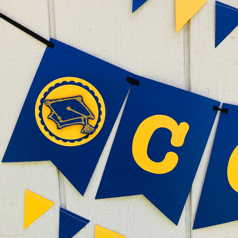University of California Large Graduation Banner, CONGRATS Banner, Graduation Decor, UC Davis Grad, UC Berkeley Grad, Navy and Gold Decor