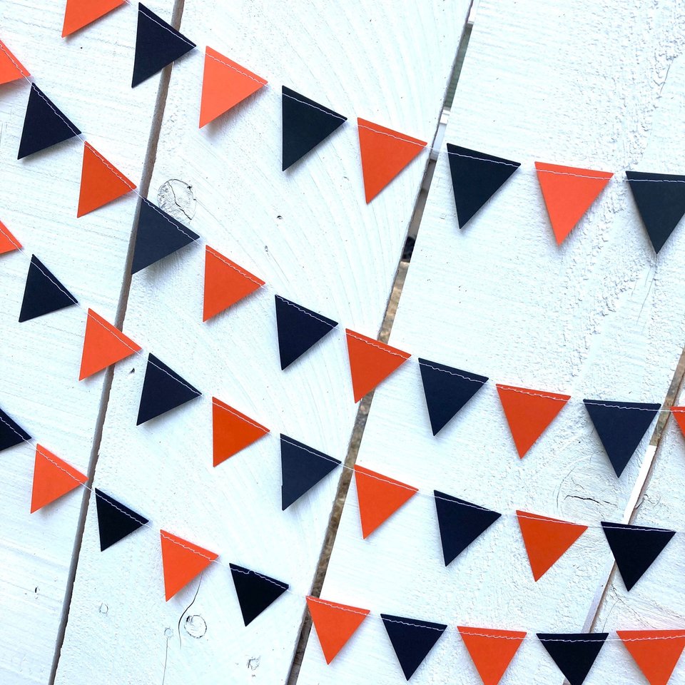 Black and Orange Graduation Party Decoration, Triangle Graduation Bunting Garland, Oklahoma State, Oregon State, Occidental College