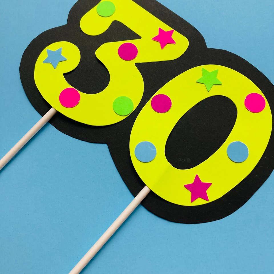 Neon Number Cake Topper, Glow Party Cake Topper, Neon Birthday Cake Topper, UV Reflective Cake Decoration, Fluorescent Neon Cake Decor