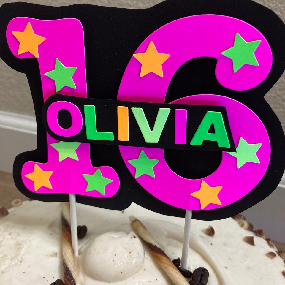 Glow Party Cake Topper, Neon Cake, Pink Topper, Birthday Cake Decor, Personalized Topper, Name Topper, Age Topper, Glow Party Decorations