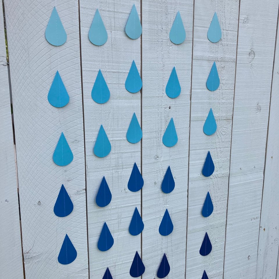 Ombré blue large raindrop garland, Blue ombré sprinkle garland, baby sprinkle, baby boy sprinkle decor, blue baby shower, boy baby shower