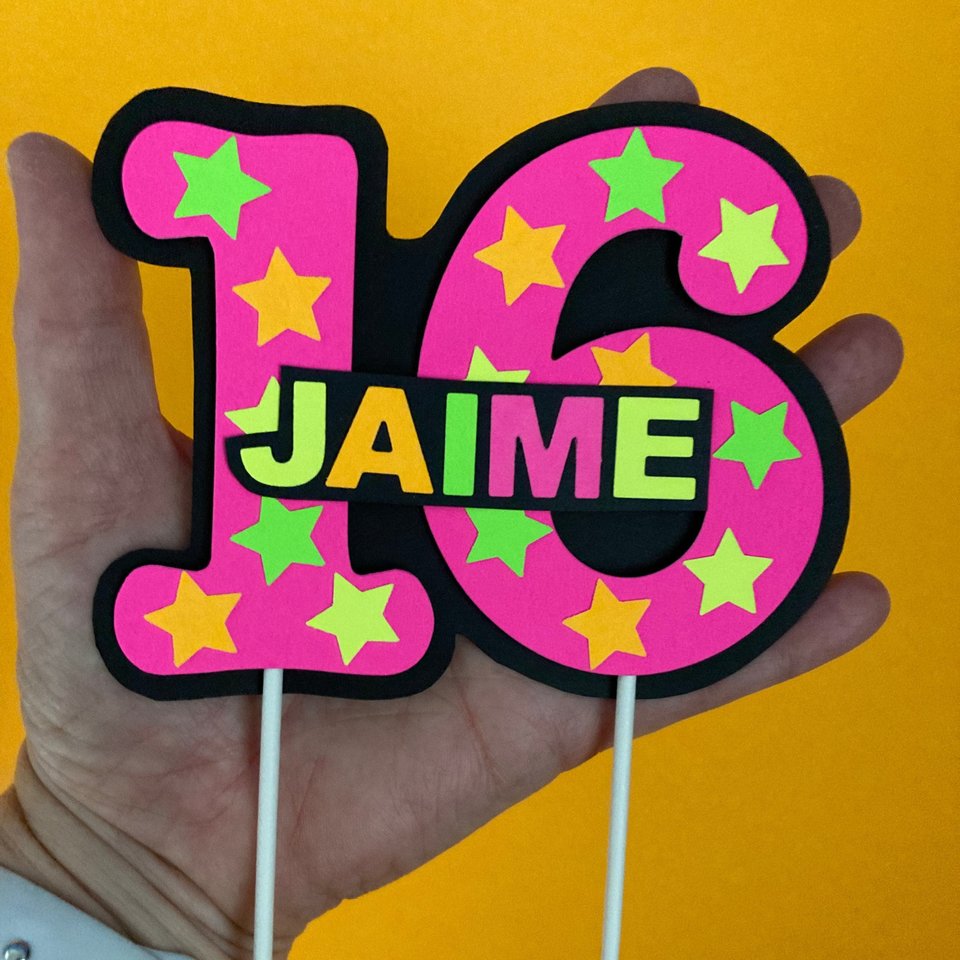 Glow Party Cake Topper, Neon Cake, Pink Topper, Birthday Cake Decor, Personalized Topper, Name Topper, Age Topper, Glow Party Decorations